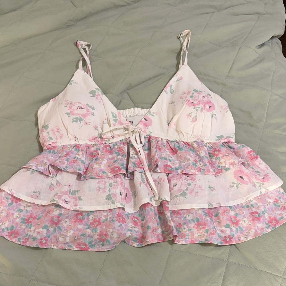 Hollister Pink Floral Smocked Top